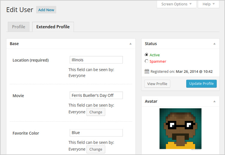 Edit xProfiles Admin Screen