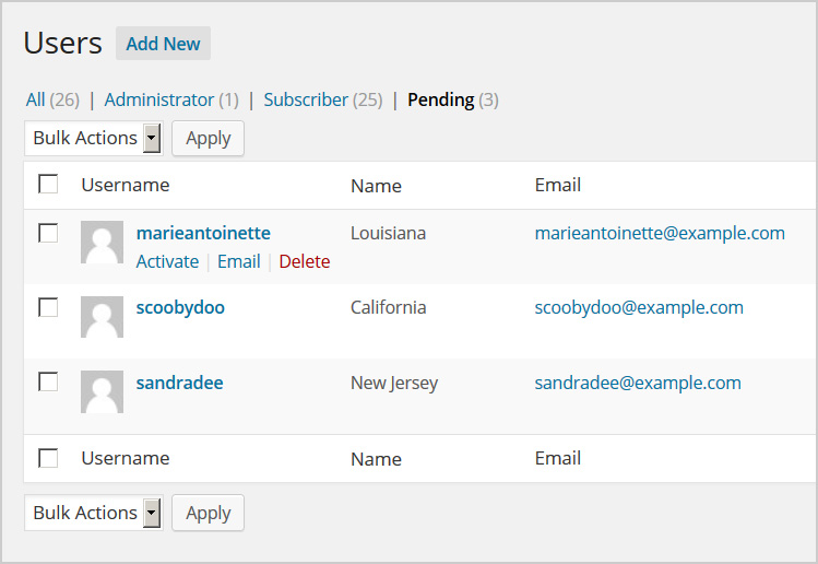 Manage Pending Users