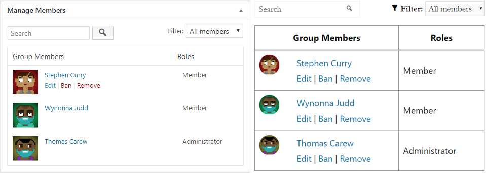 Screen Capture of the new Group Mange Members UI